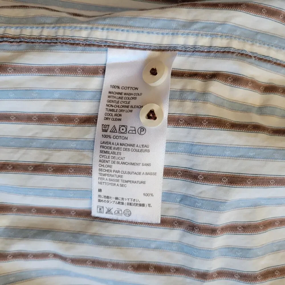 TOMMY BAHAMA Shirt Mens Large Jeans Island Modern Fit Blue Brown Striped Cotton - Picture 13 of 15